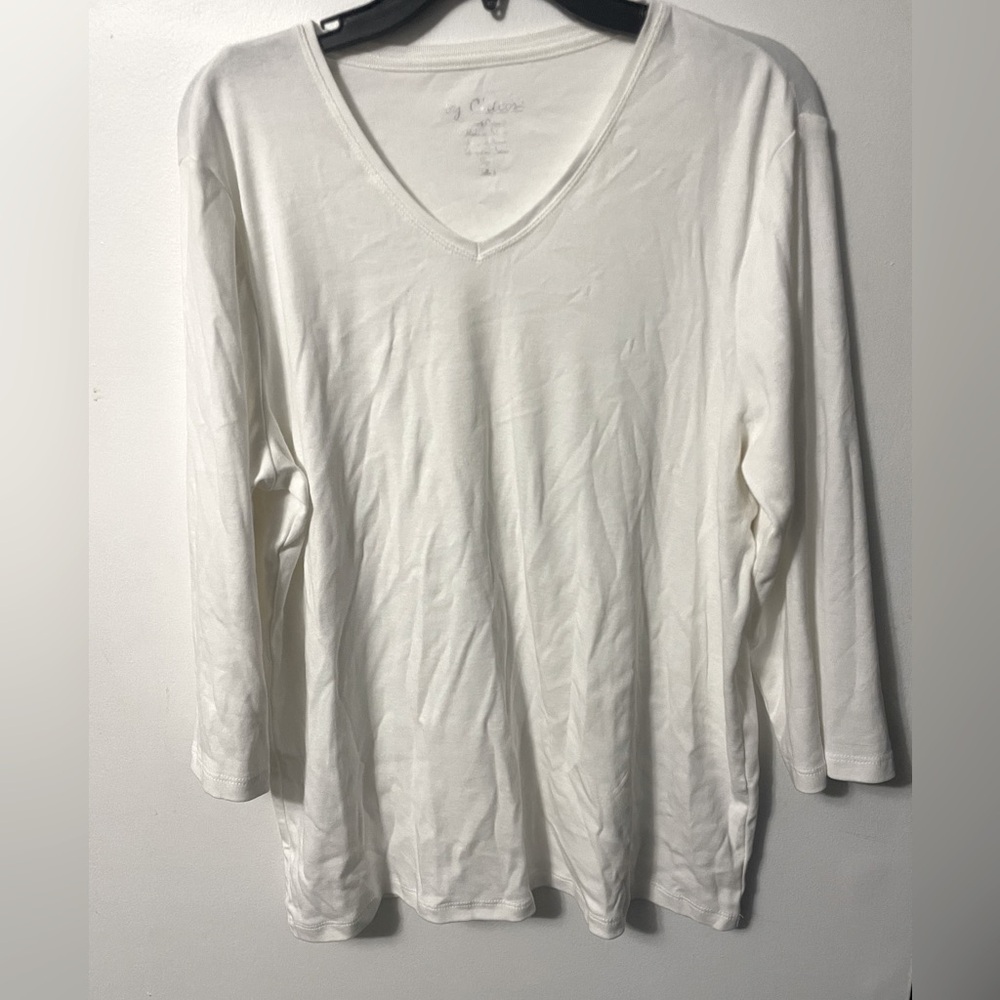 Women’s By Chico’s White Long Sleeve Cotton Shirt Vneck Size 3 XL